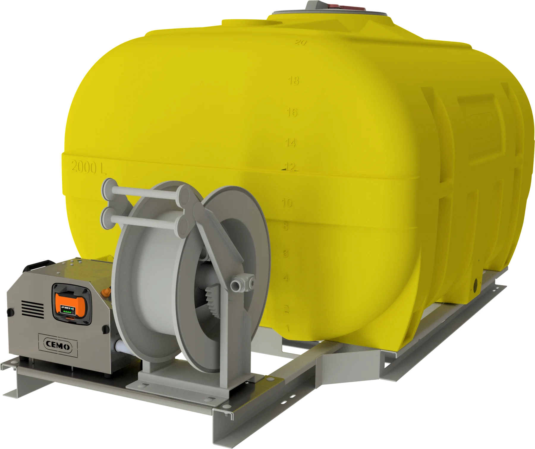 CEMO mobile PE irrigation system BWS APready, 2000 L, Battery Stihl AP, 30 L/min (max.), yellow, with lockable lid, dome centre: 380 mm