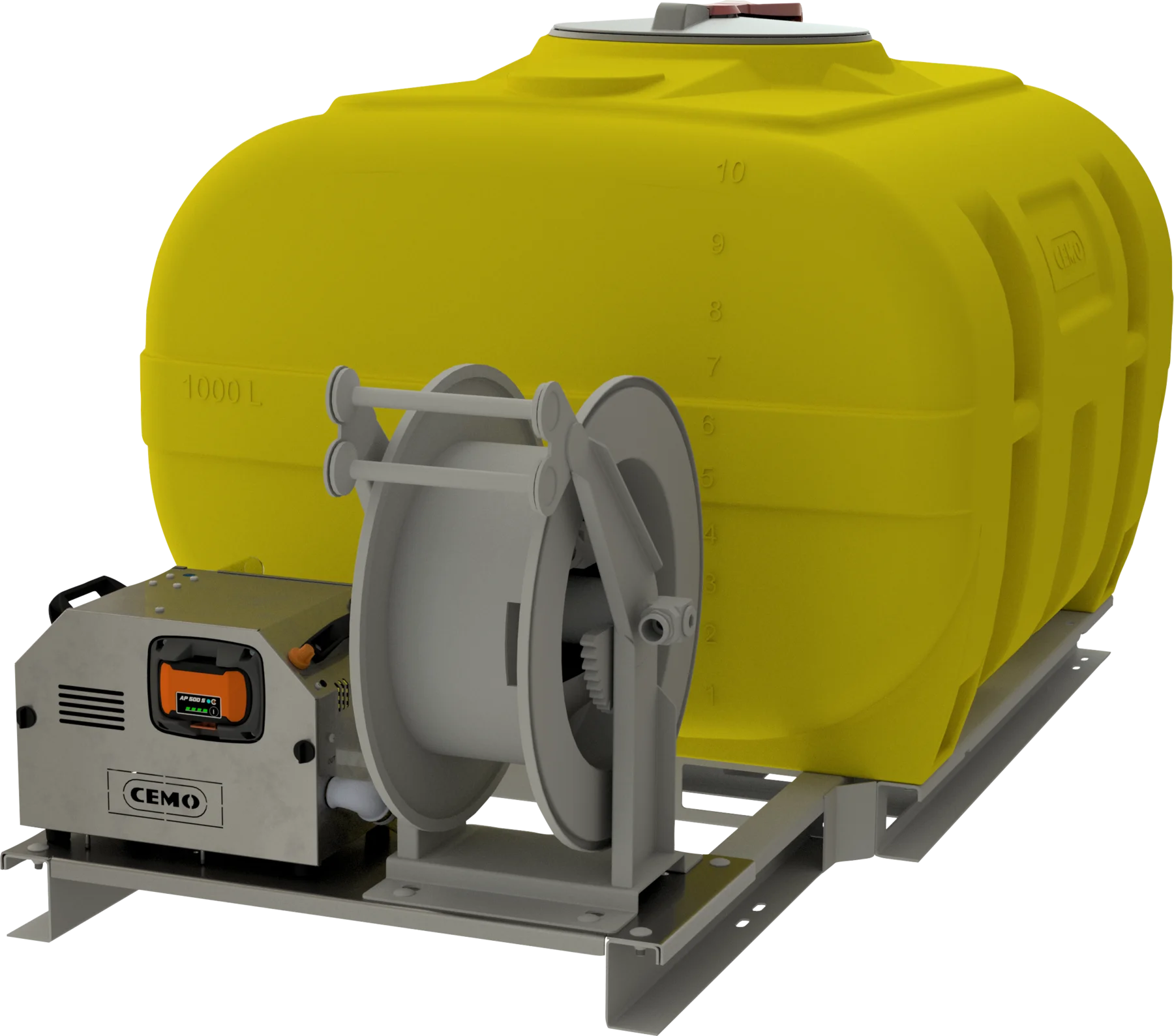 CEMO mobile PE irrigation system BWS APready, 1000 L, Battery Stihl AP, 30 L/min (max.), yellow, with lockable lid, dome centre: 380 mm