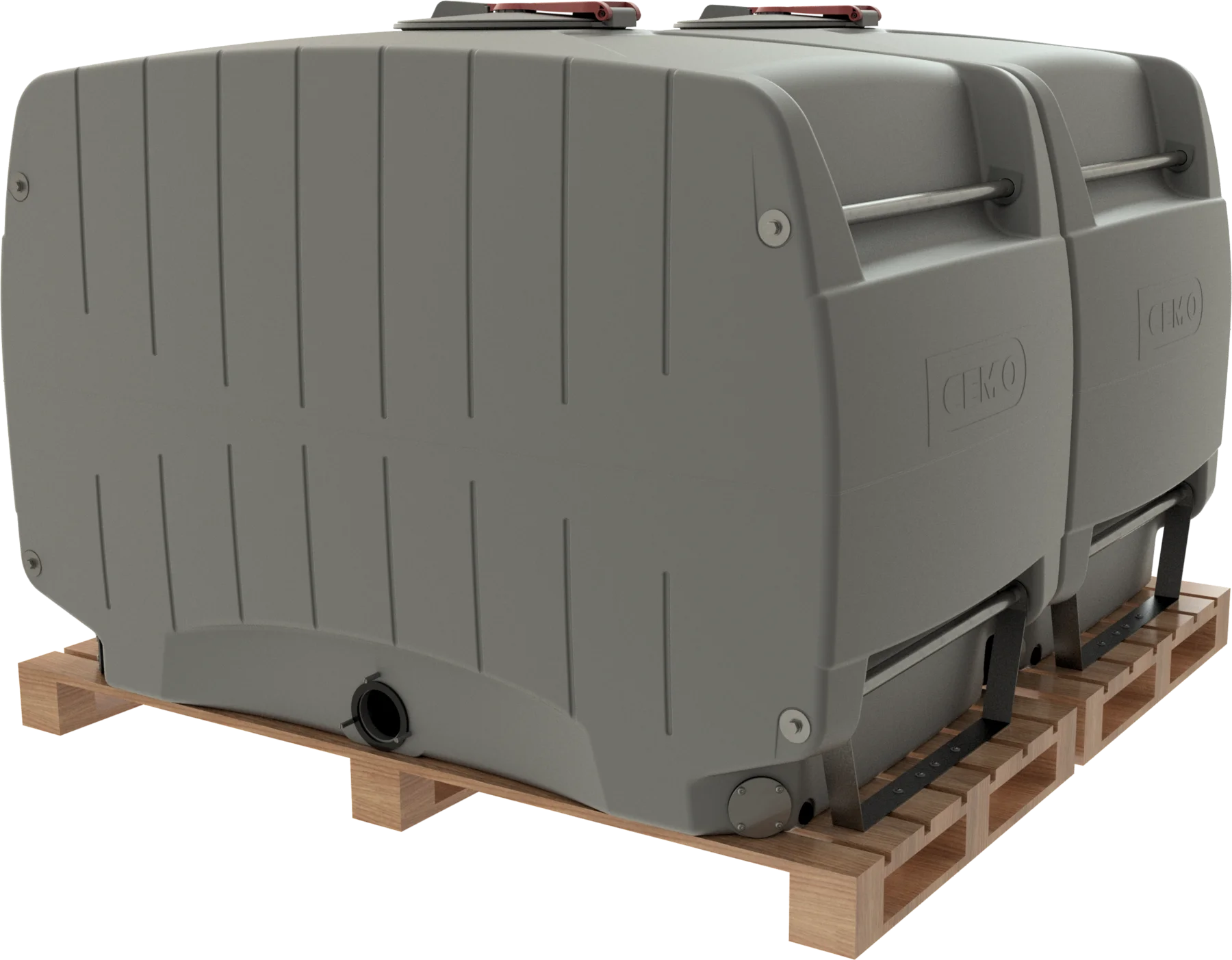 CEMO PE modular drum with disposable pallet, 4000 L, grey, with lockable lid, dome centre: 380 mm, wooden pallet