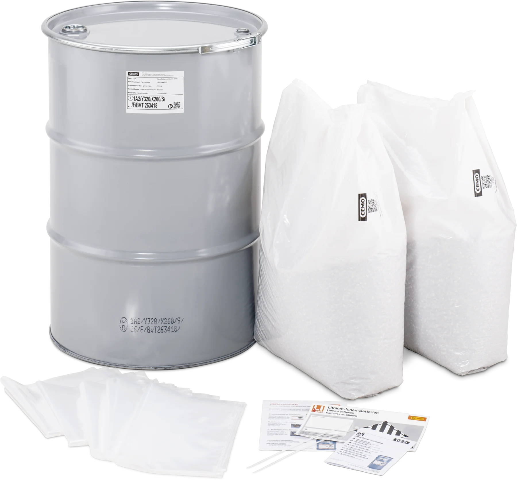 CEMO Battery Safety Bin, 210 L, grey