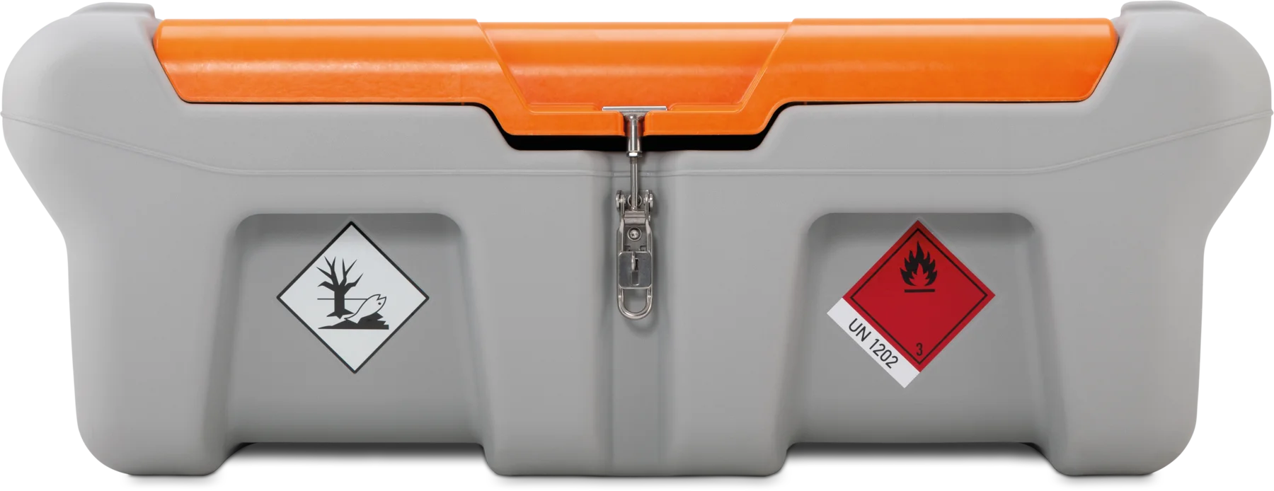 CEMO DT-Mobil Easy according to ADR 1.1.3. 1 c) ? pick-up unit with su, 210 L, Automatic dispensing nozzle diesel, Battery 18 V CAS, 30 L/min (max.), grey, with lid, orange