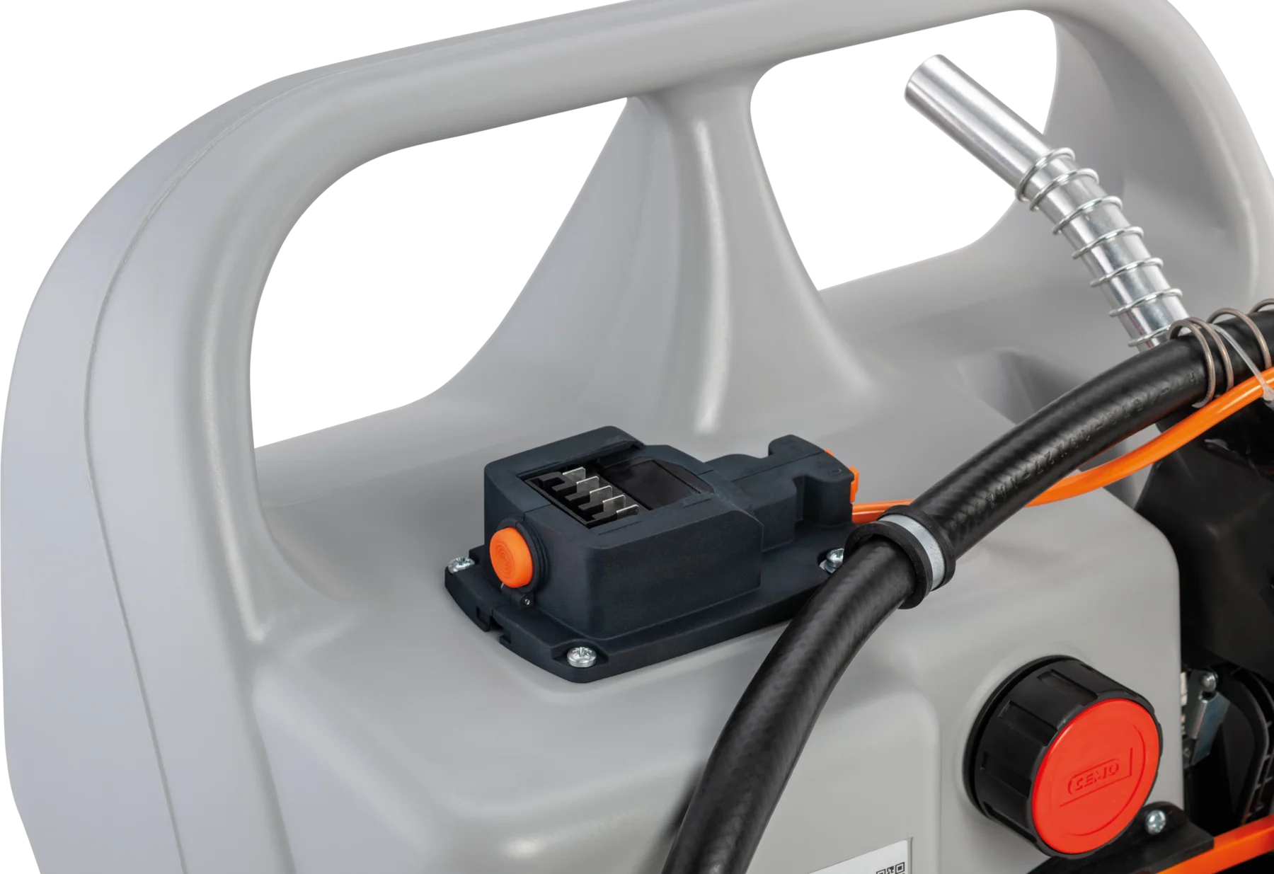 CEMO diesel trolley with submersible pump and CAS battery system, 100 L, Automatic dispensing nozzle diesel, Battery 18 V CAS, 25 L/min (max.), grey