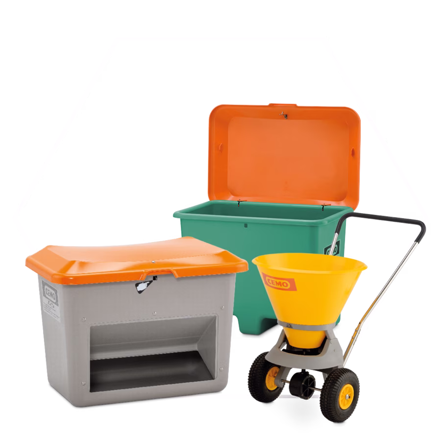 Grit bins and spreader trolleys