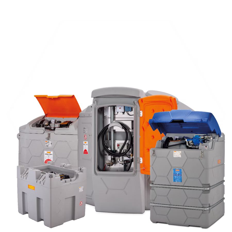 Stationary refuelling systems for diesel, AdBlue®, fresh oil and waste oil