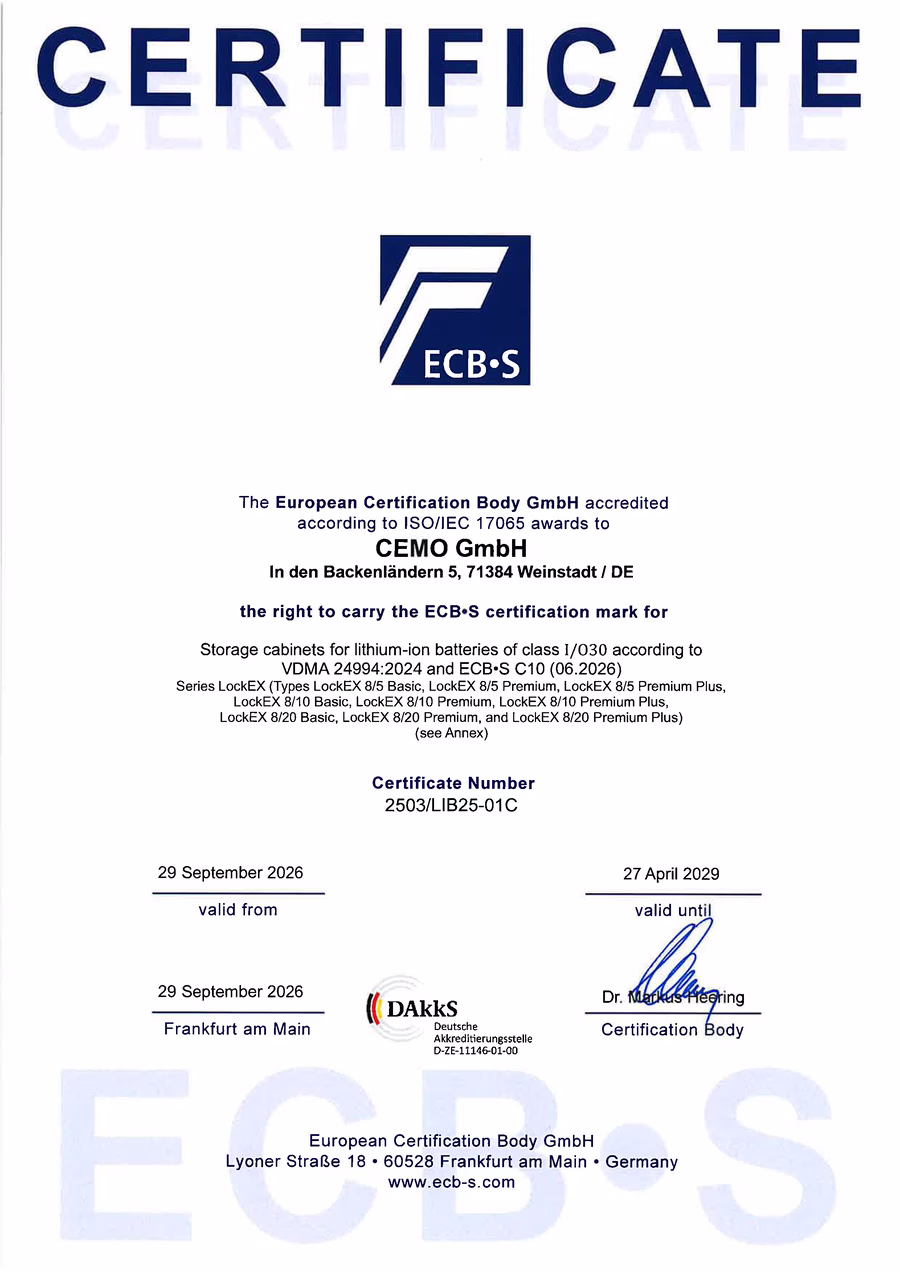 ECB·S C10 and VDMA 24994:2024 lockEX series 